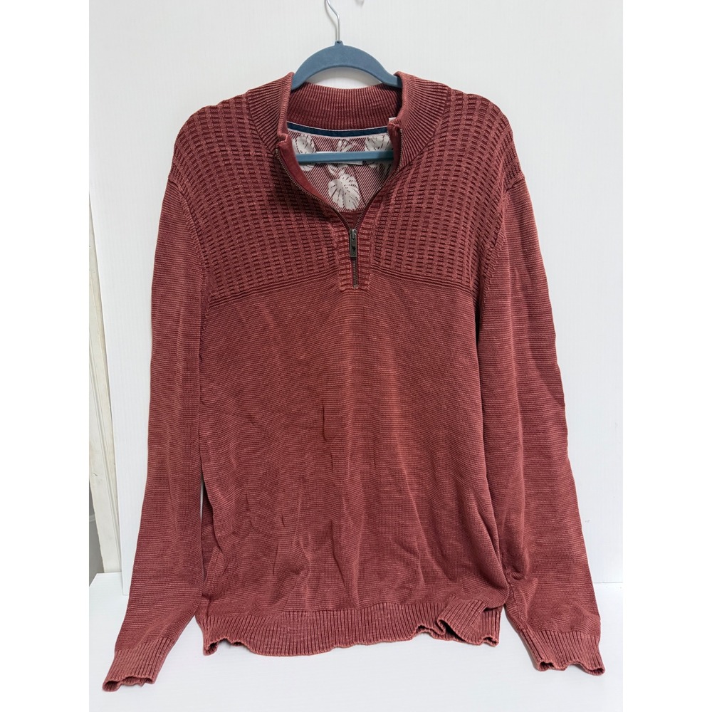 Tommy Bahama Mens Large Clay Red Quarter Zip Mixed Knit Pullover Sweater